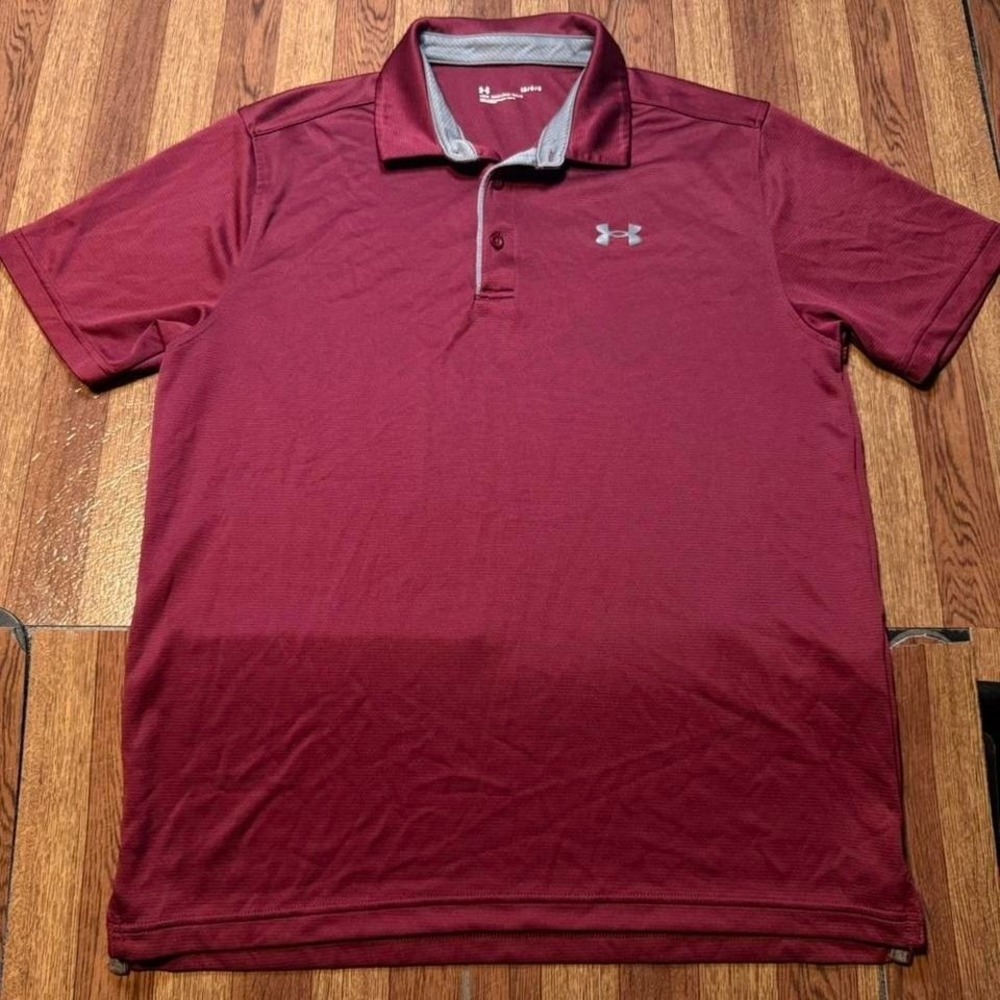 Under Armour Red Thermal‎ Retro Tech Sportswear Golf Polo Button Shirt Large